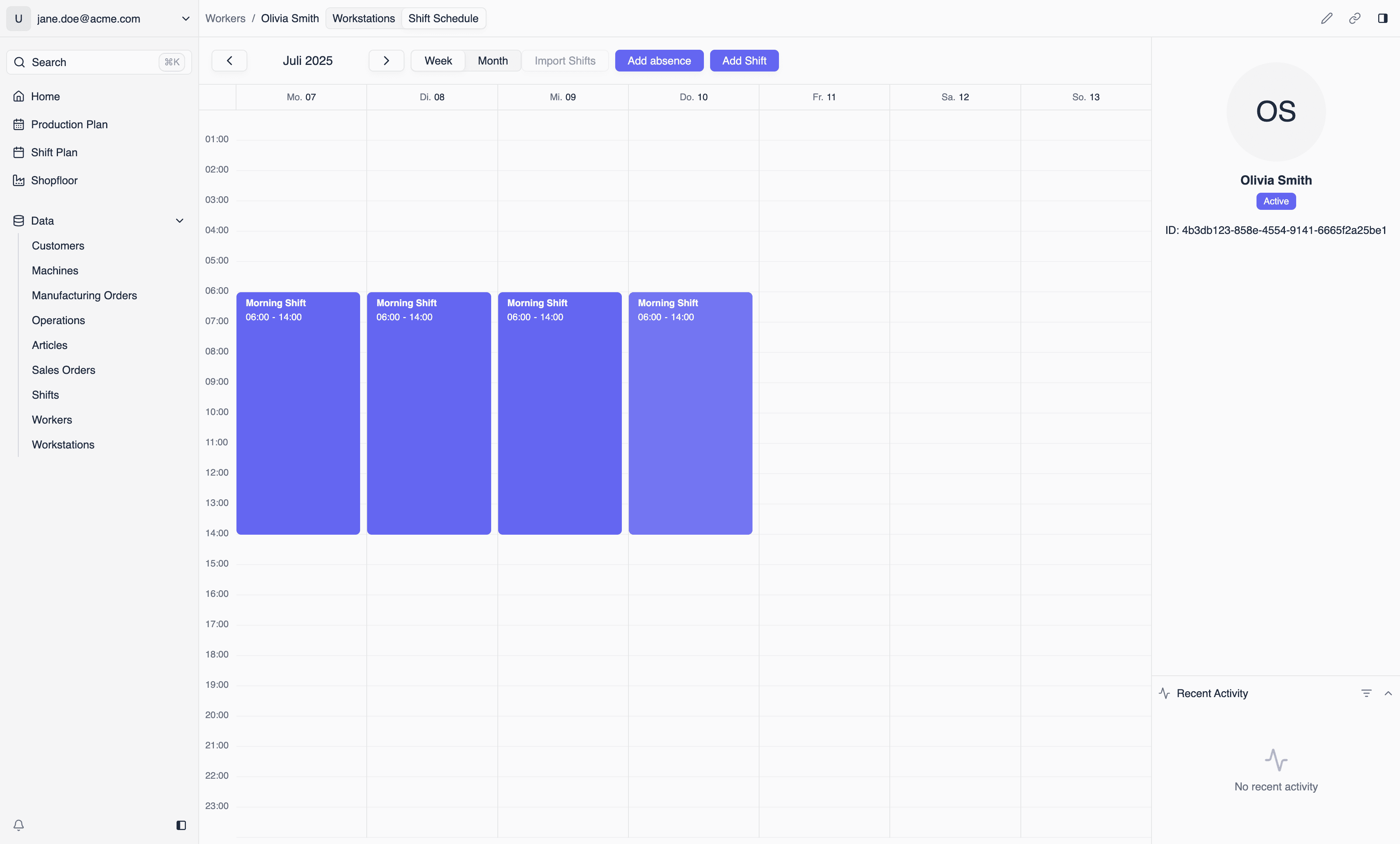 Shift Planning Interface